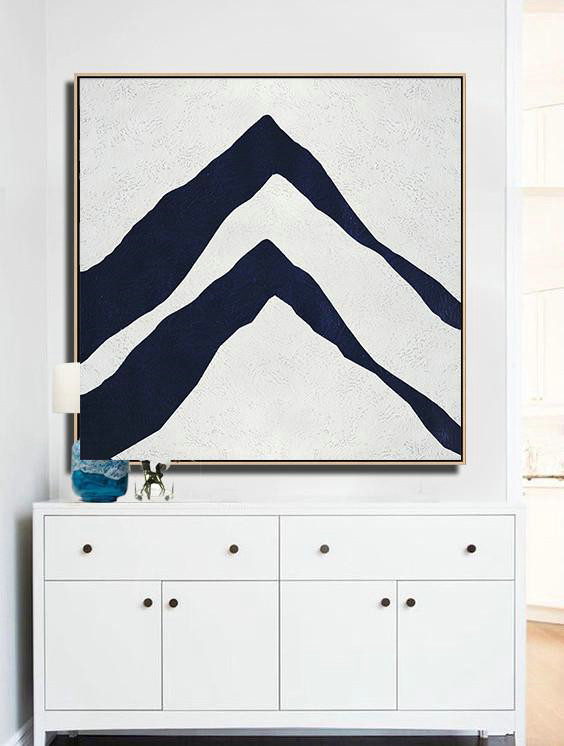 Oversized Canvas Art On Canvas,Hand Painted Navy Minimalist Painting On Canvas,Original Art Acrylic Painting